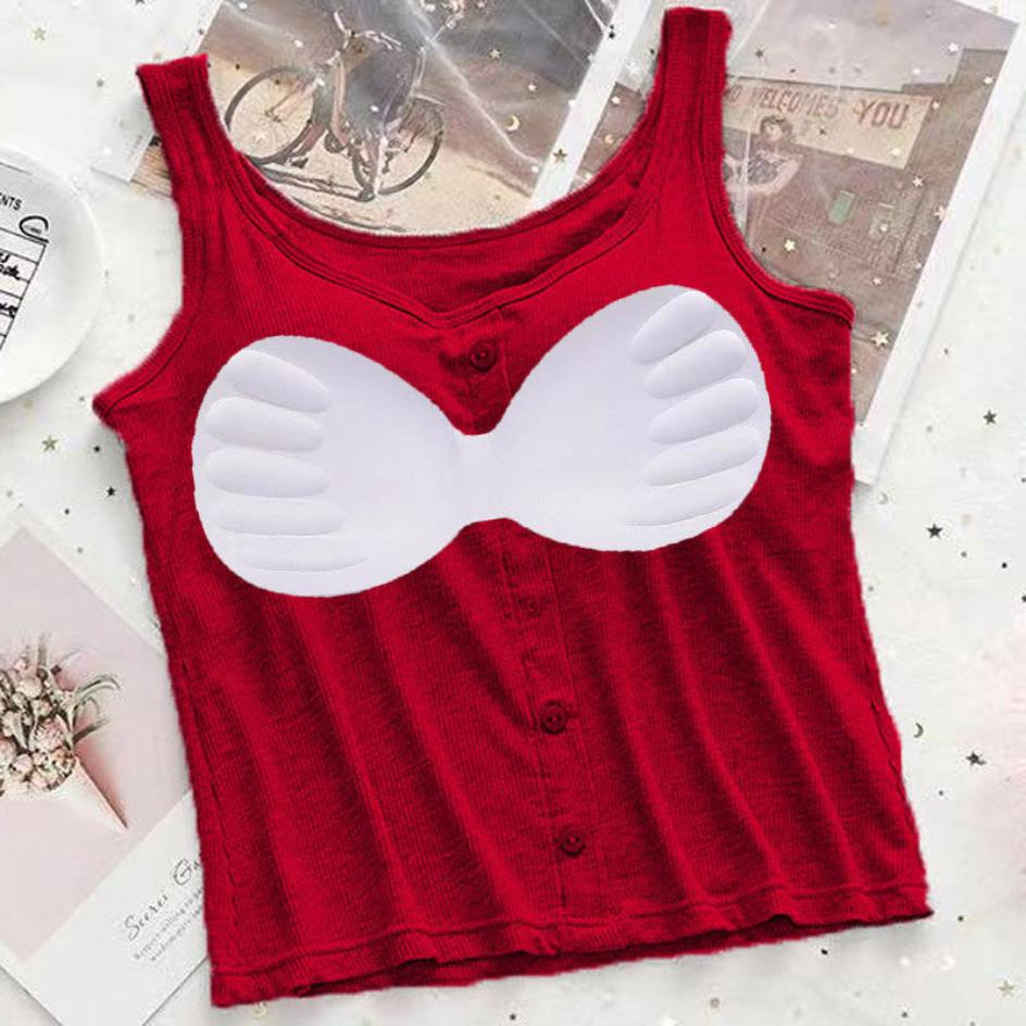 Бюстгальтер цельный жилет Женская футболка без рукавов Топ с маленькими подтяжками и подкладкой для бюстгальтера Бюстгальтер