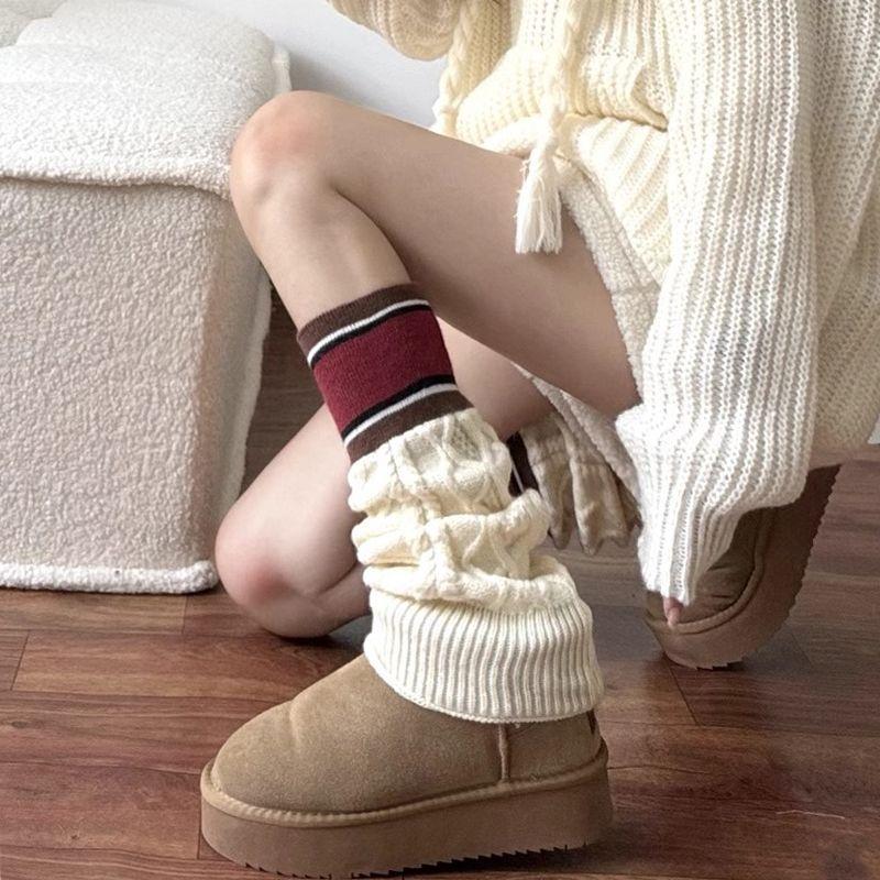 Зимние носки-гетры для снежных ботинок, женские термо-трикотажные леггинсы, форма JK, узор «косы», до середины икры, набивные носки, стиль Y2K