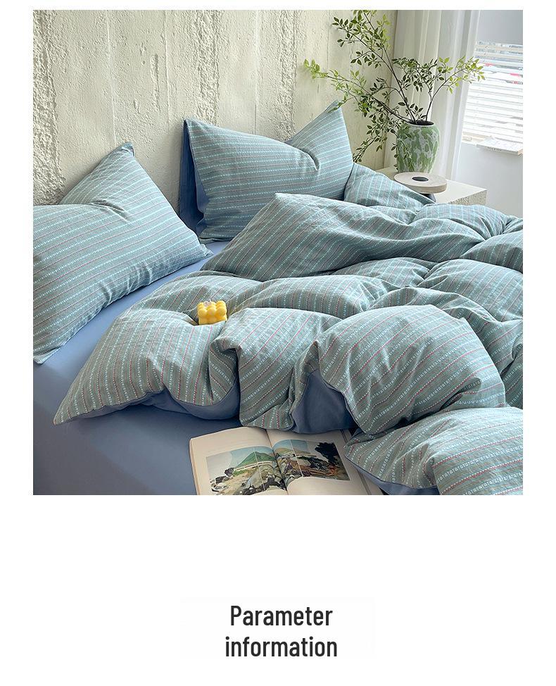 G5Z Хлопковый комплект пододеяльника с окрашенной в полоску пряжей - 4 предмета, Всесезонное постельное белье для общежитий