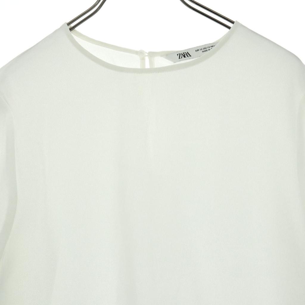 Косметика ZARA Блузка с коротким рукавом XS белая Плиссированный подол Женская Б/у