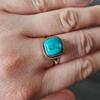 Turquoise 925 Sterling Silver Women Ring, Cushion Gemstone Handamde Ring