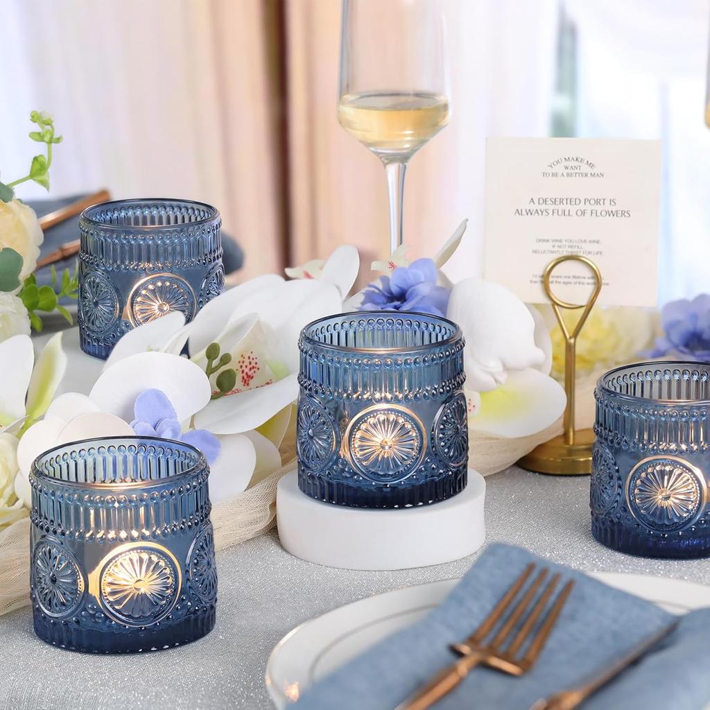 Tall Glass Tea Candle Holder Vintage Depression Green for Wedding Voting Baby Shower Saint Patricks Day Table Centerpiece Decor