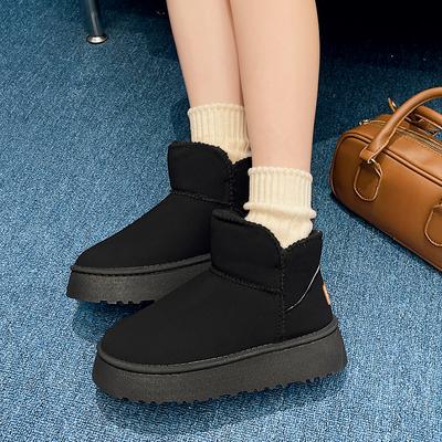 2024 Плюшевые зимние ботинки на толстой подошве, женские зимние теплые хлопковые ботинки, короткие зимние ботинки длиной до щиколотки