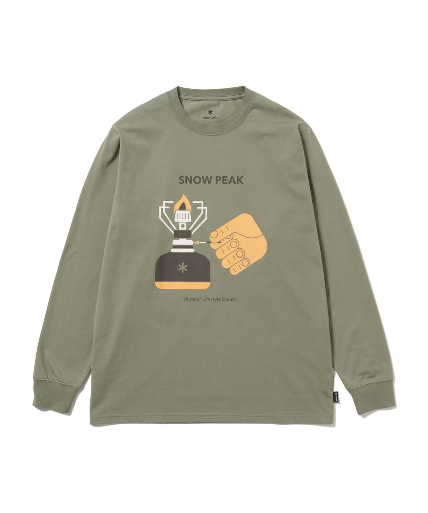 Футболка с длинным рукавом Enjoy Camping для мужчин, размер M [Snow Peak] T-shirt TS-26SU001, Женская футболка с длинным рукавом, Оливковый,
