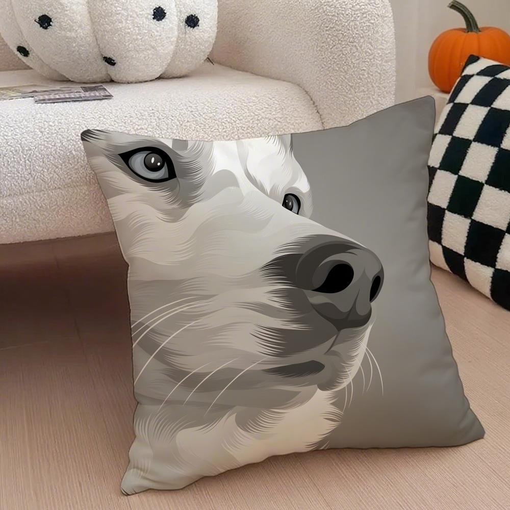 Cute funny Siberian Husky Cushion Cover Throw Pillow Cover Hidden Button Durable Polyester Chair Cushion