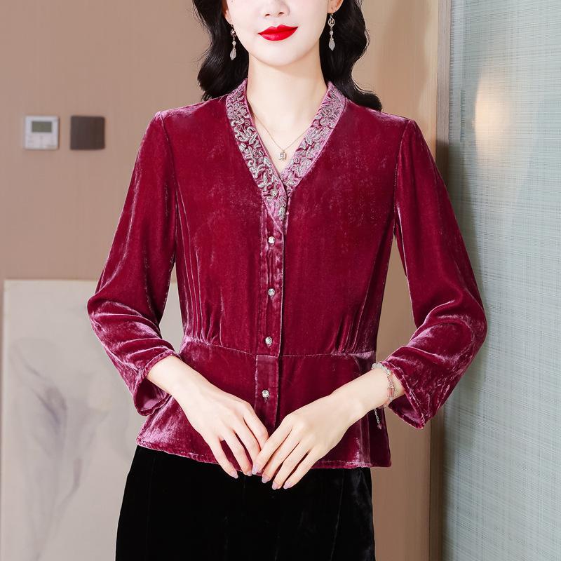 New Shirt Women's Autumn New Gold Velvet Shirt Mulberry Silk Top