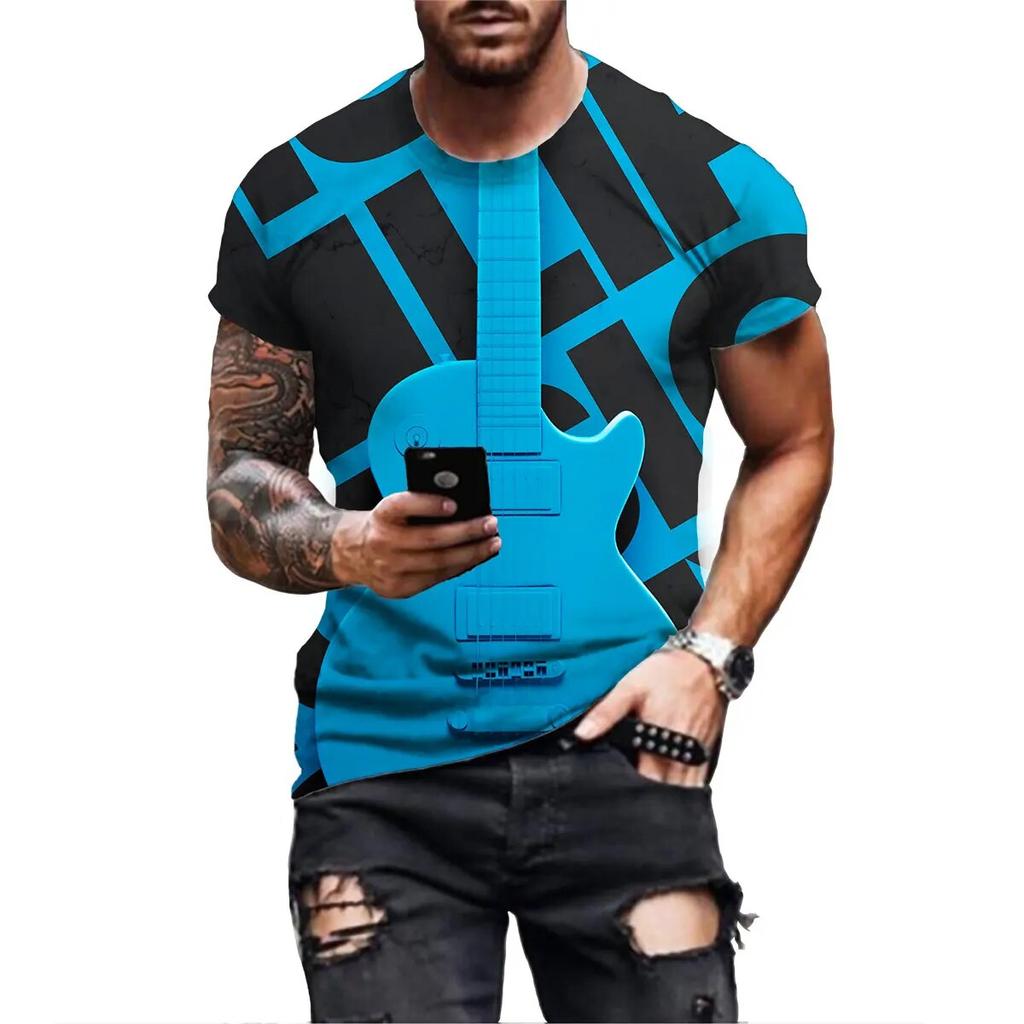 Повседневная футболка в стиле хип-хоп с 3D принтом и коротким рукавом, музыкальная гитара, летняя футболка для пар, уличная мужская летняя футболка