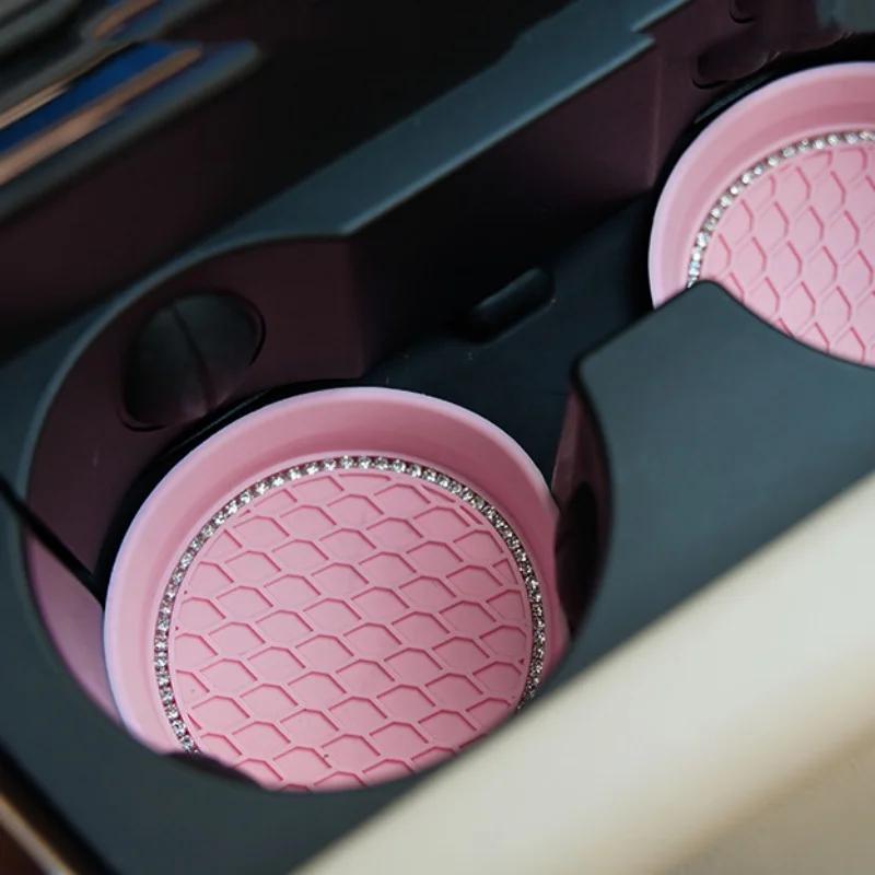 New Non-slip Water Cup Pad Car Coaster Diamond Rhinestone Bling Decoration Anti-skid Rubber Cup Bottle Mat Accessories