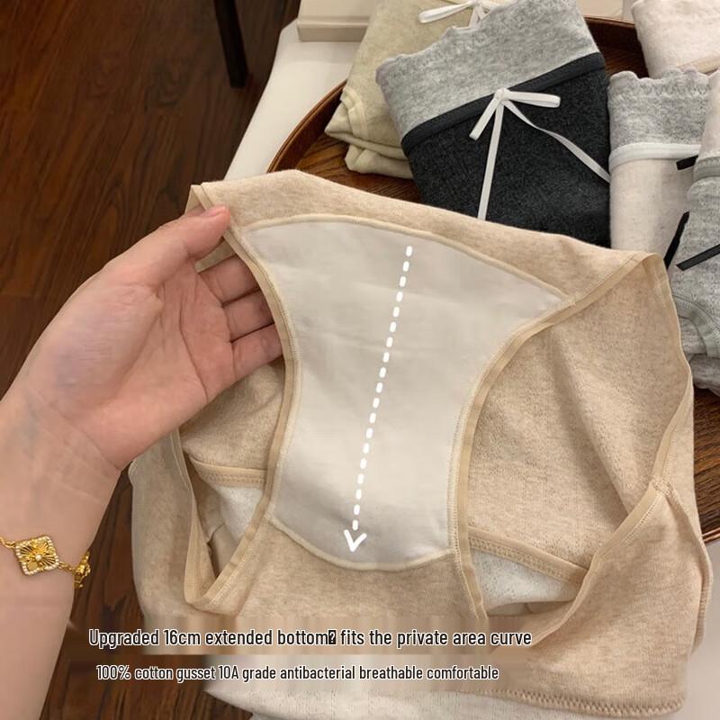 Женское нижнее белье из чистого хлопка средней посадки, 3 штуки, с кружевом-бантом, антибактериальное