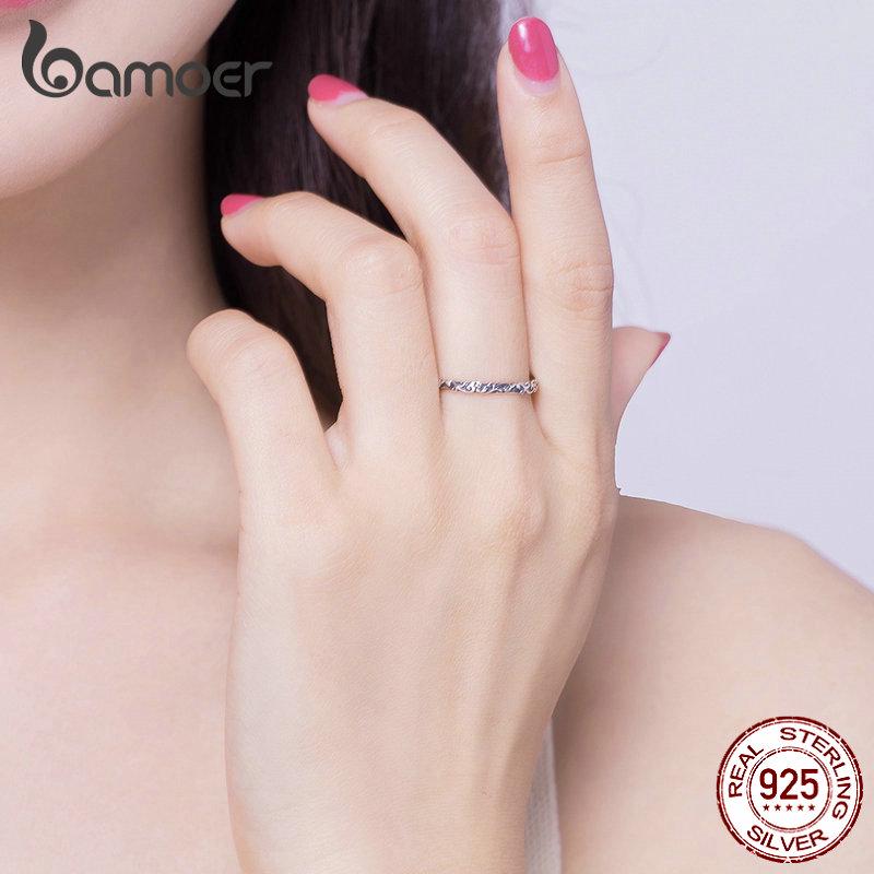 BAMOER Кольцо из стерлингового серебра 925 с узором
