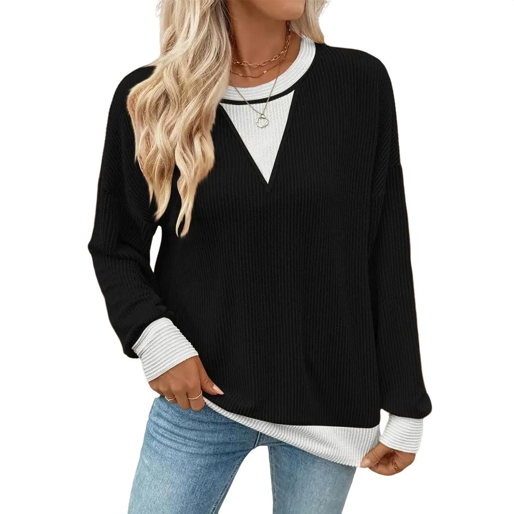 Женский повседневный свободный свитшот колор-блок с круглым вырезом и длинным рукавом с полосками в виде скруток