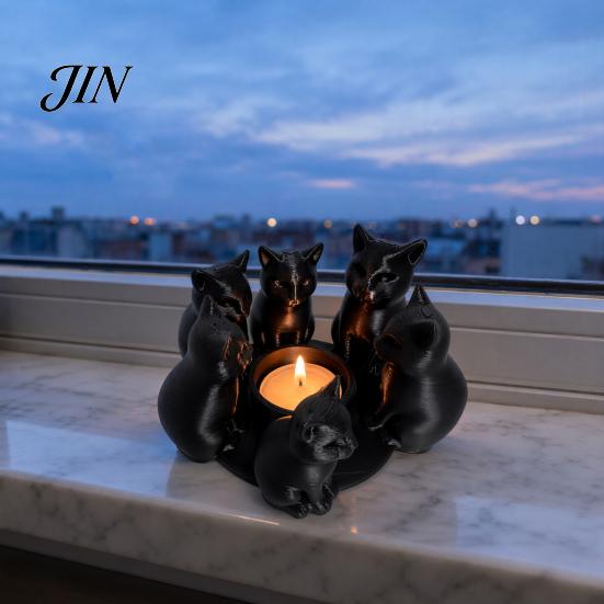 3D Printed Cat Ornament Candle Holder, Matte Sanding Aesthetic Desktop Decor, Integrated Showcase Display Smooth Curved Sculpture, Home Decoration for