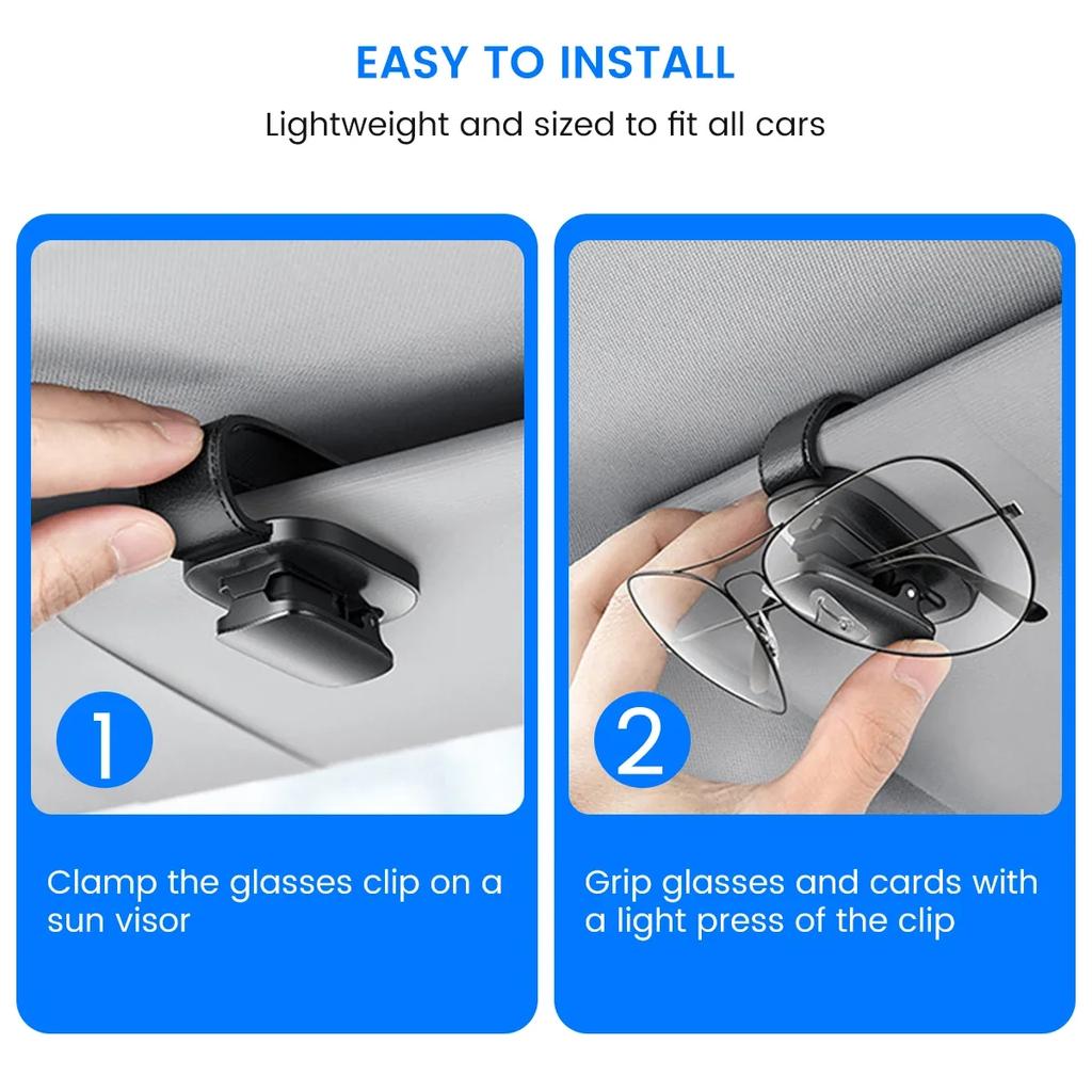 Держатель солнцезащитных очков для автомобильного козырька, алюминиевый и кожаный держатель для автомобильных очков, зажим для вешалки USB-кабеля, стойка для хранения билетов и карт