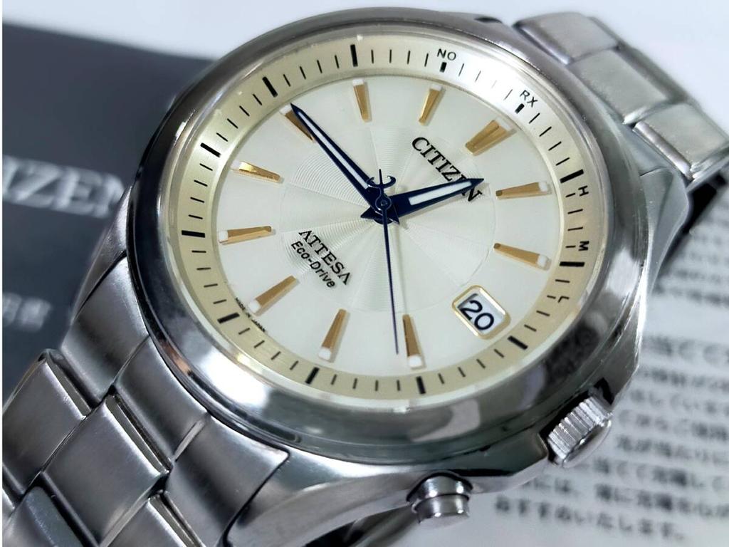 Citizen Часы Attesa Бежевые Титановые Часы Eco-Drive Радиоуправляемые ATD53-2974 Материал Циферблата
