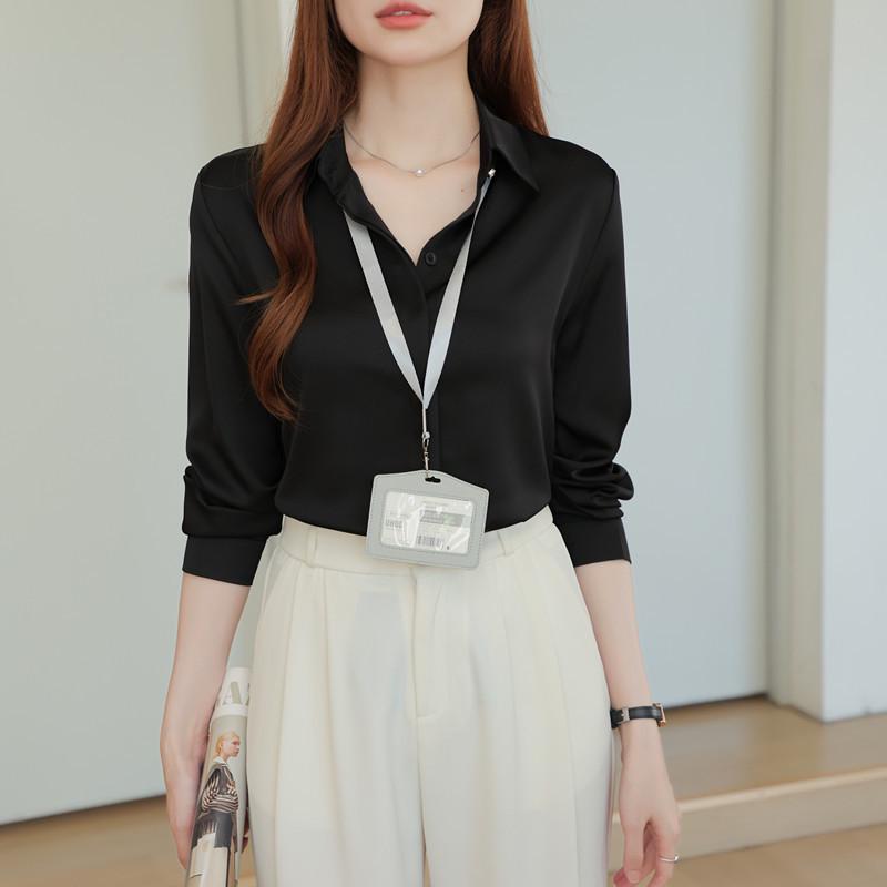 2025 Женская профессиональная атласная рубашка с длинным рукавом, универсальный дизайн OL и 3D-узор