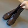 Cowhide Edition~ High Heel Short Boots Women's Autumn and Winter New Square Head Martin Boots Small Thick Heel Skinny Boots