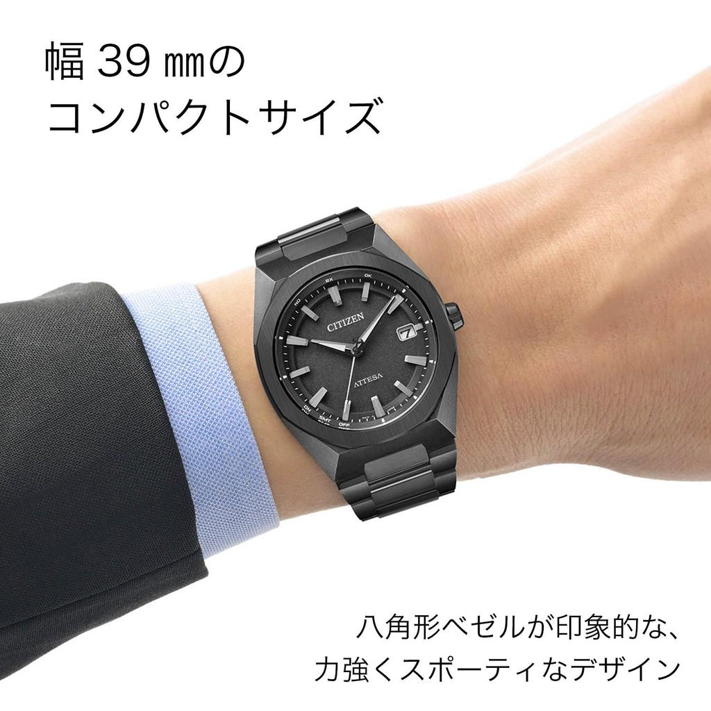 ATTESA Watch Octagonal Bezel Lightweight Titanium Simple Solar Powered ACT Line Black Titanium Sapphire Glass Analog Black Radio Solar Made in Japan