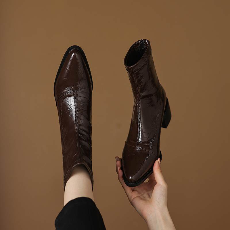 Krazing Po Микрофибра Зима Острый Носок Размер 33 Ковбойские Сапоги Размер 43 Лаконичный Стиль Красотка Средний Каблук Ботильоны