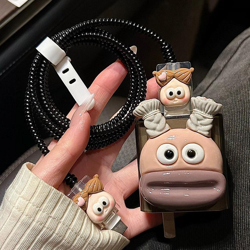 Applicable To Apple Data Cable Protective Cover Charger 18-20W Anti-breakage Winder Cute Flower Animal Advanced INS Style