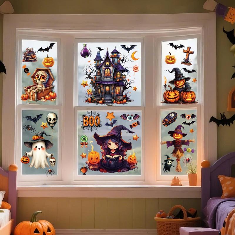 Halloween Window Sticker Pumpkin Bat Castle Pattern Wall Stickers Halloween Decals