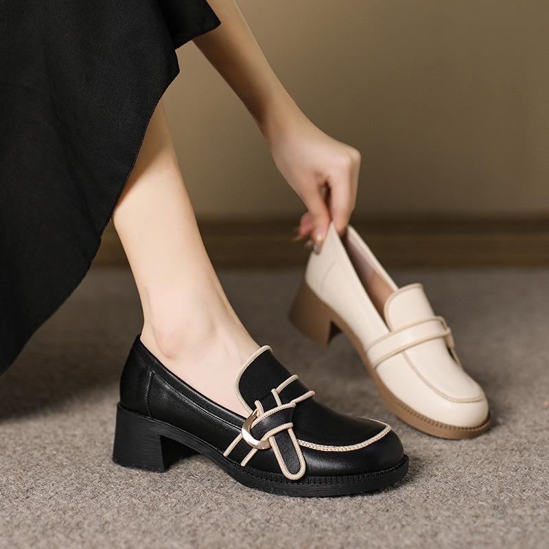 Leather Flat for Huizhou Women's Shoes Su Yinyin Same Small Leather Shoes Black Versatile Autumn and Winter New Loafers