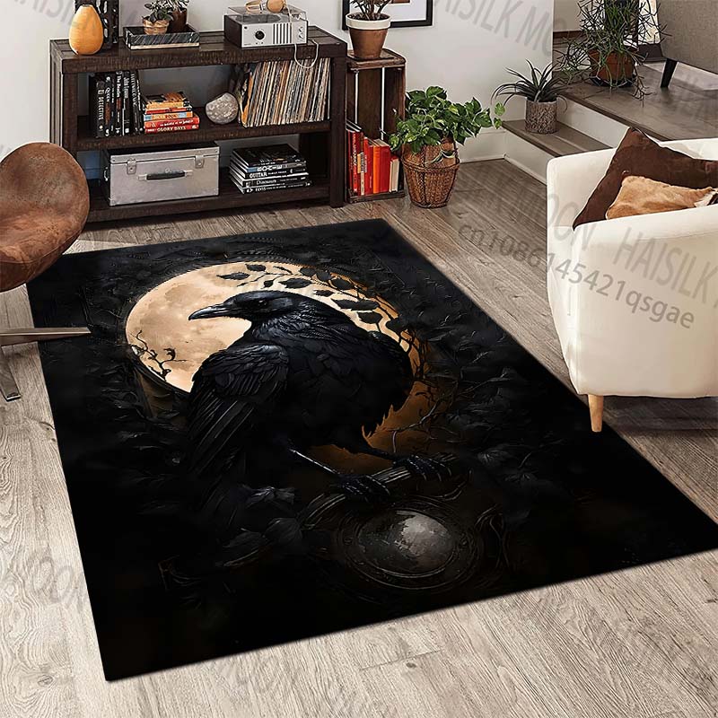 Raven with full moon background Carpet for Living Room Bedroom Bedside Floor Mat Cloakroom Child Play Mat Area Rug Large Size