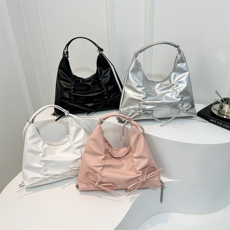 Fashionable Butterfly Bow Large Capacity Shoulder Bag 2024 Spring New Korean Style Street Trend Pu Tote Bag