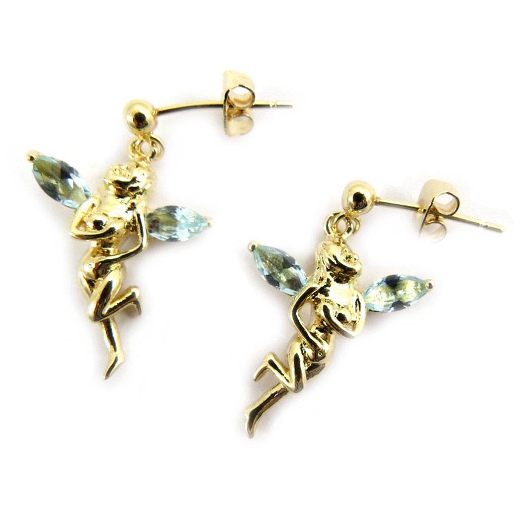 Les Trésors De Lily [L4291] - Позолоченные серьги «Тинкер Белл» с аквамарином - 25x15 мм