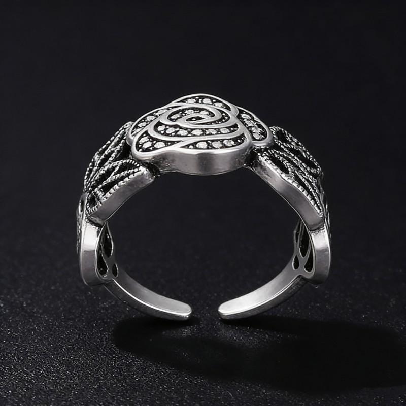 Adjustable Vintage Rose Flower Ring Women Men Copper Electroplated Bohemian Style Statement Jewelry