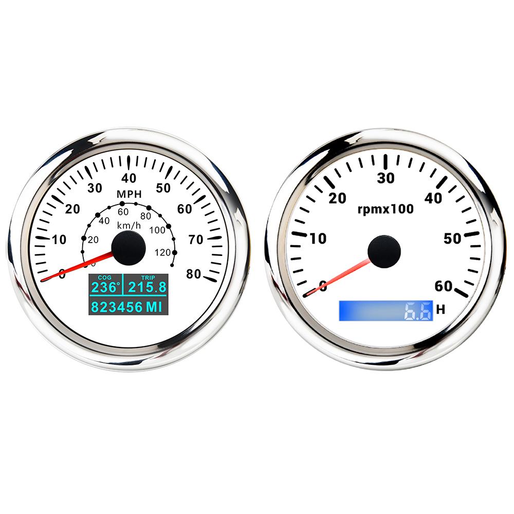 85mm GPS Speedometer 60M 80M 120M 160M 200M with 4K 6K 7K 8K RPM Tachometer with 7 Colors Backlight for Car Boat Yacht 9-32V