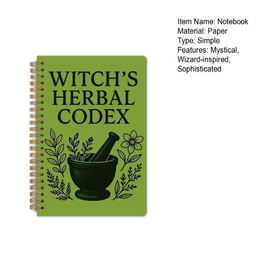 Witch's Herbal Notebook Vintage Spiral Bound Plant Journal with Bookmark Mystical Aesthetic Diary for Botany Notes