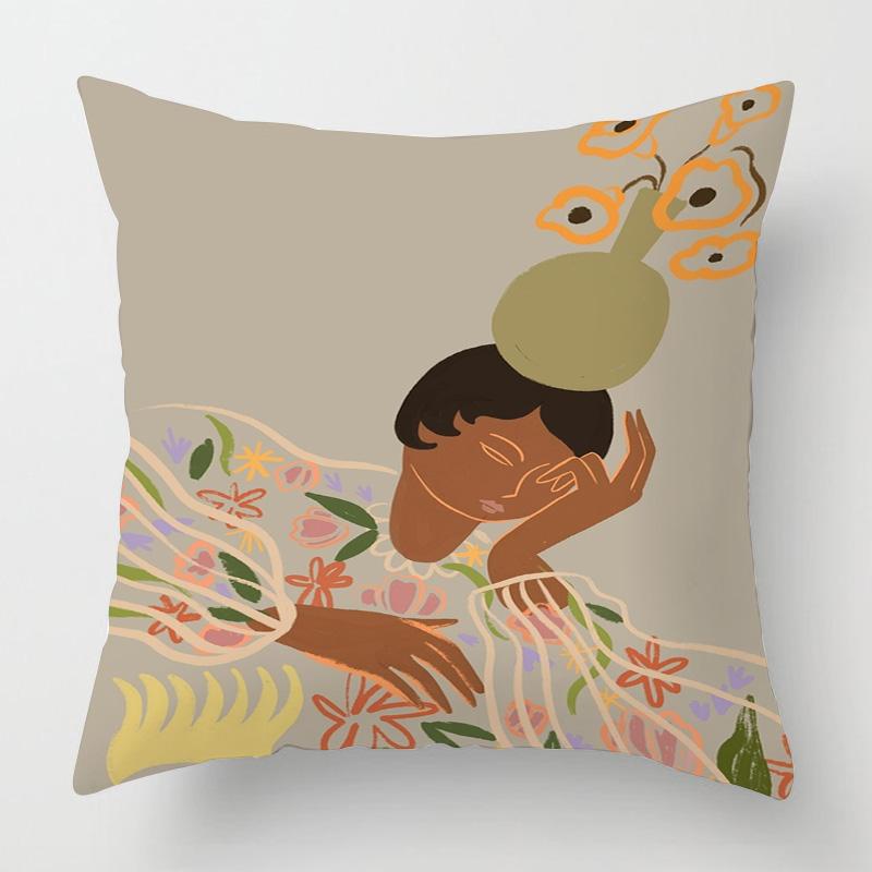 Винтажная наволочка с иллюстрацией фигуры 45x 45см, декоративная наволочка для подушки для спальни, дивана, универсальная для четырех сезонов, разнообразие по желанию