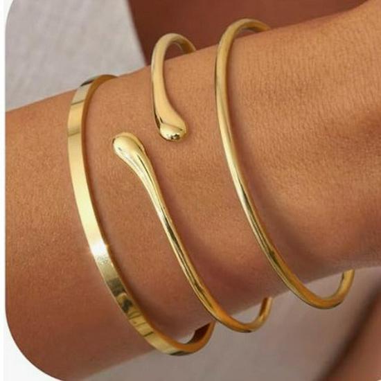 Geometric Open Metal Bangle Set: European & American Style Hand Jewelry