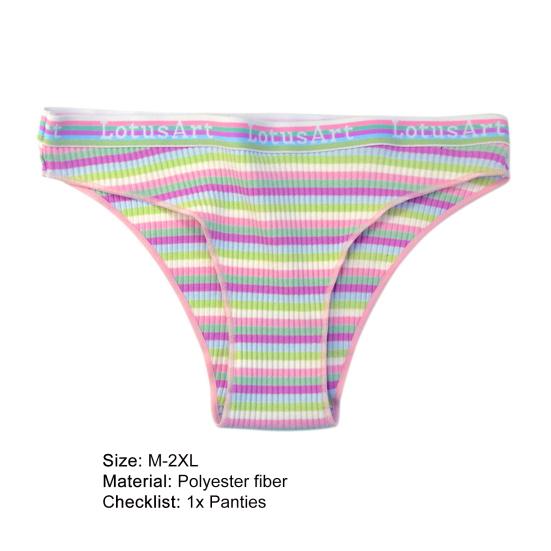 Lady Underpants Breathable Contrast Color Stripe Print Ribbing Textures Lady Underwear