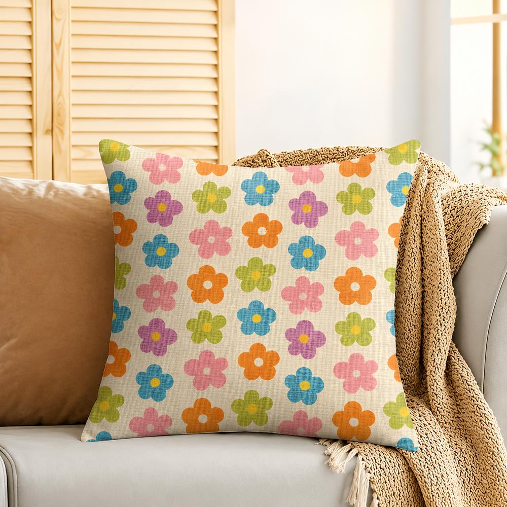 Groovy Retro Flowers Cushion Cover Silky Short Plush Invisible Zipper Dustproof Sofa Pillow Case For Home Decor