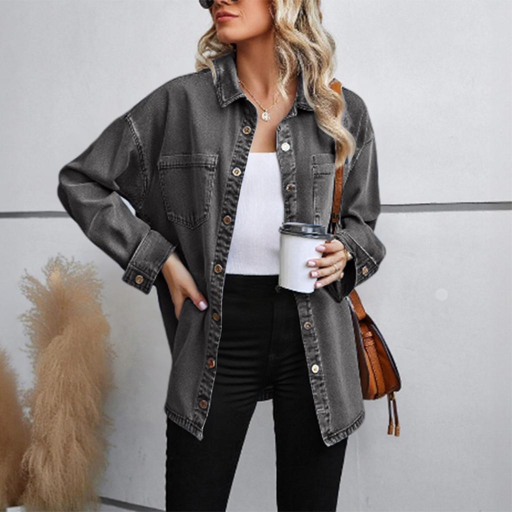 Women's Fashion Retro Denim Pocket Loose Casual Button Jacket