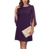 Women's Fashion Solid Color Round Neck Chiffon Patchwork Cape Half Sleeve Dresses