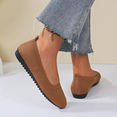 Модная женская обувь на плоской подошве с круглым носком, однотонная вязаная обувь слипоны, повседневные дышащие балетки, удобные женские лоферы на плоской подошве