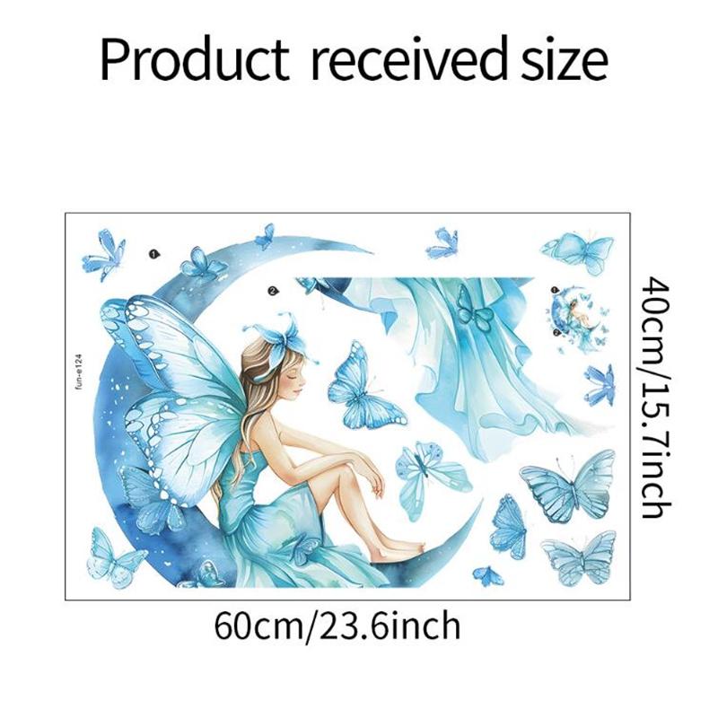 Милые голубые наклейки на стену с бабочками и луной для детского декора, украшение спальни, наклейка для гостиной