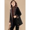 Kobel Women's Elegant Plush Lamb Wool Blend Color-Block Coat