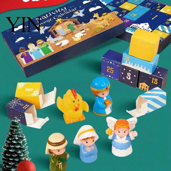 Plastic Christmas Countdown Ornament 24 Days Nativity Advent Calendar for Kids, Kids with Mini Figurines, Interactive Holiday Activities Children