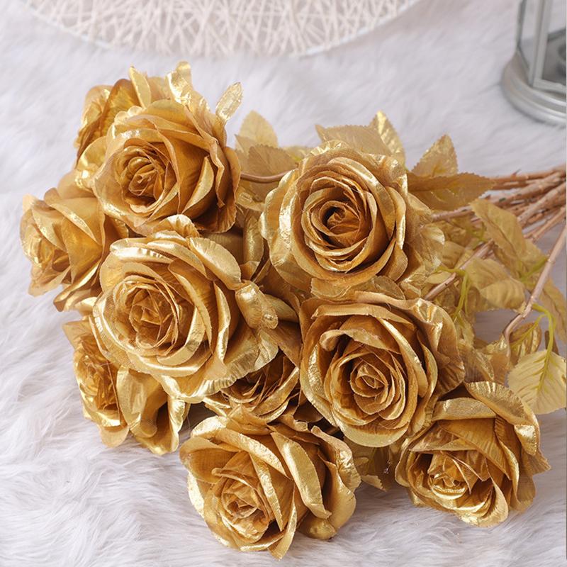 Искусственный пластиковый цветочный арт-объект, имитация розы, свадебная вечеринка, золотые цветы, сделай сам, тканевый орнамент, украшение для дома