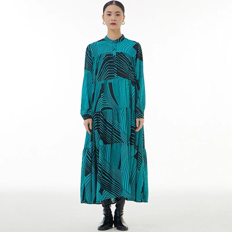 Xitao Модное повседневное свободное женское платье в полоску с длинными рукавами DMJ3423