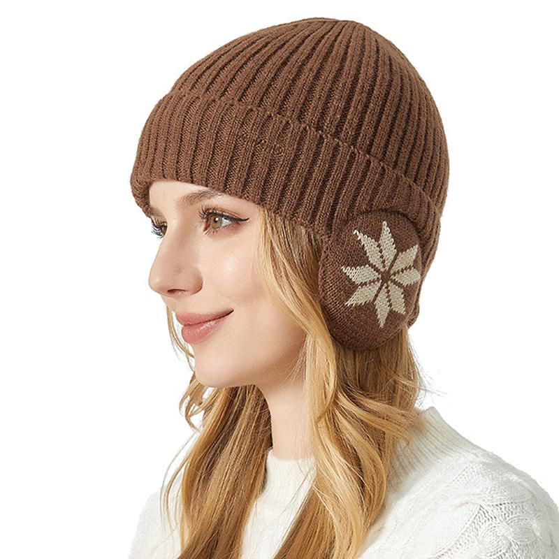 Зимняя толстая вязаная шапка со снежинками для защиты ушей, мужская теплая шерстяная шапка, женская уличная велосипедная морозостойкая шапка