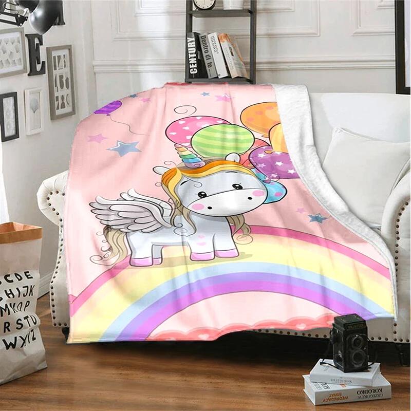 3D cartoon fantasy unicorn warm and soft linen blanket cover suitable for living room, bedroom, bed, sofa, hiking, leisure
