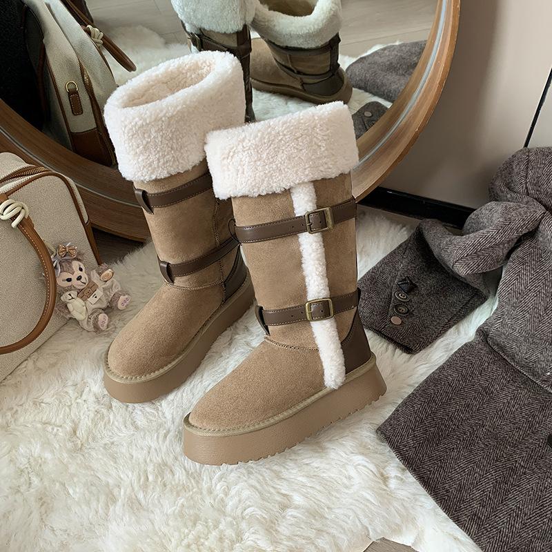 Женские высокие ботинки с модной пряжкой на ремне, легкие, с мягкой подошвой, зимние, теплые, на меху, одна пара, зимние ботинки, на подкладке, нескользящие, повседневные, спортивные, хлопковые ботинки