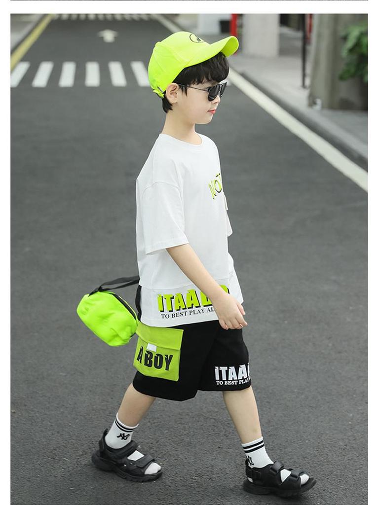 Детский летний повседневный комплект из двух предметов с коротким рукавом и брюками длиной пять восьмых