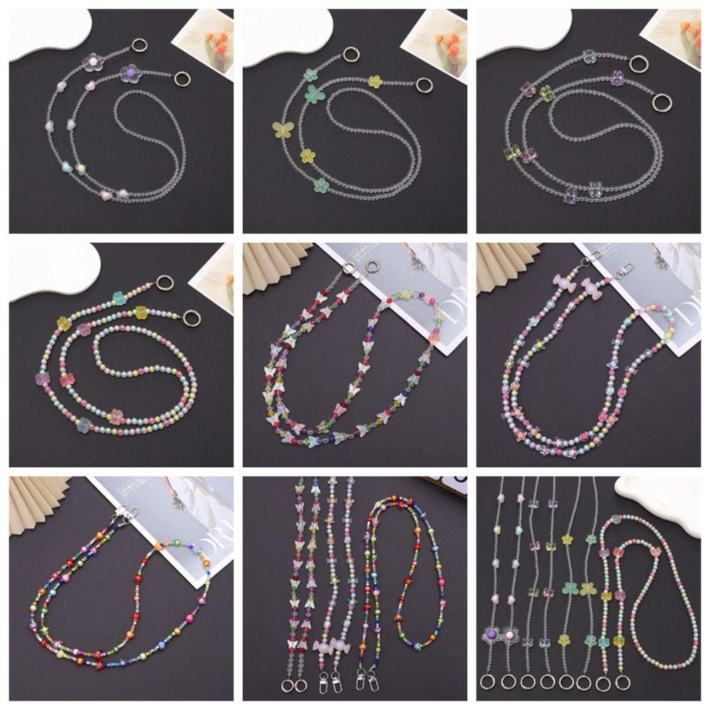 Little Bear Mobile Phone Crossbody Strap Candy Color Beaded Crossbody Chain Keychain Pendant