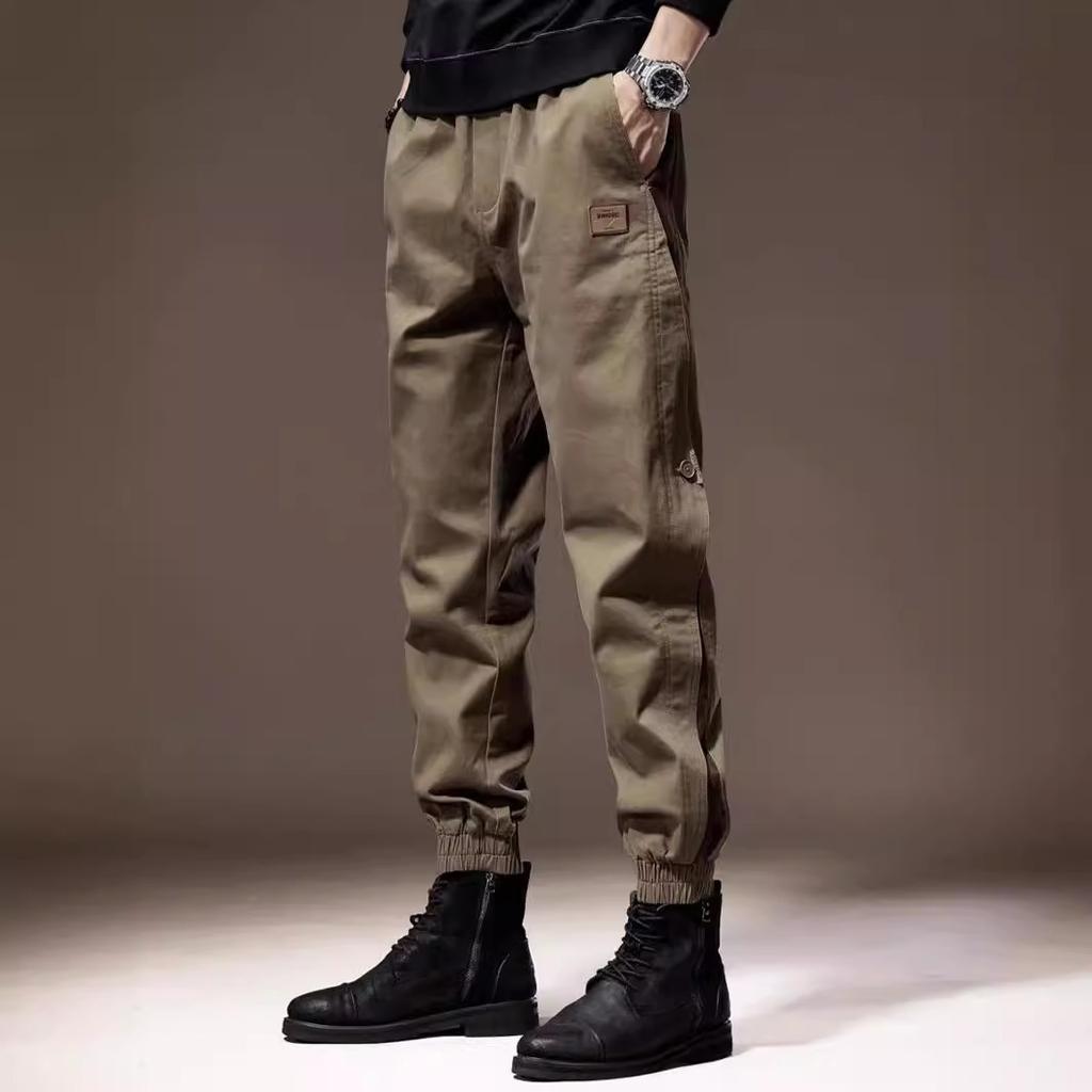 Мужские повседневные брюки-карго с эластичной резинкой на талии, свободные прямые брюки с несколькими карманами, модные брюки