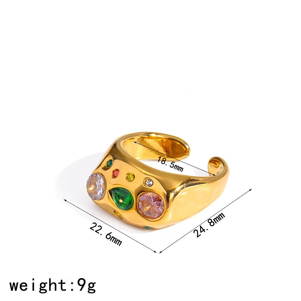 Stainless Steel Adjustable Ring for Women Colorful Crystals 18K Gold Color Rings Luxury Jewelry High-Quality Fashion Accessies